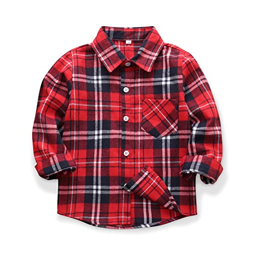OCHENTA Toddler Boys Plaid Flannel Shirt Christmas Outfit Family Matching Fall Shirt Tops E002 Classic Red 130 5 Year | Amazon (US)