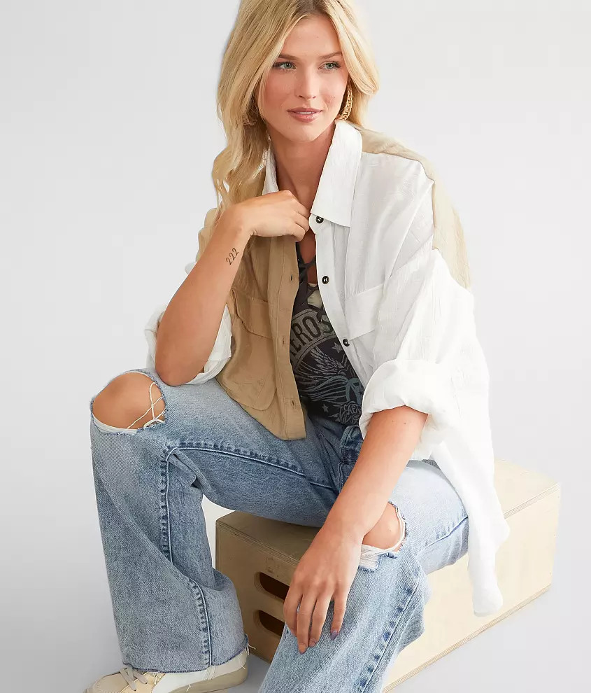 Crinkled Color Block Shirt | Buckle