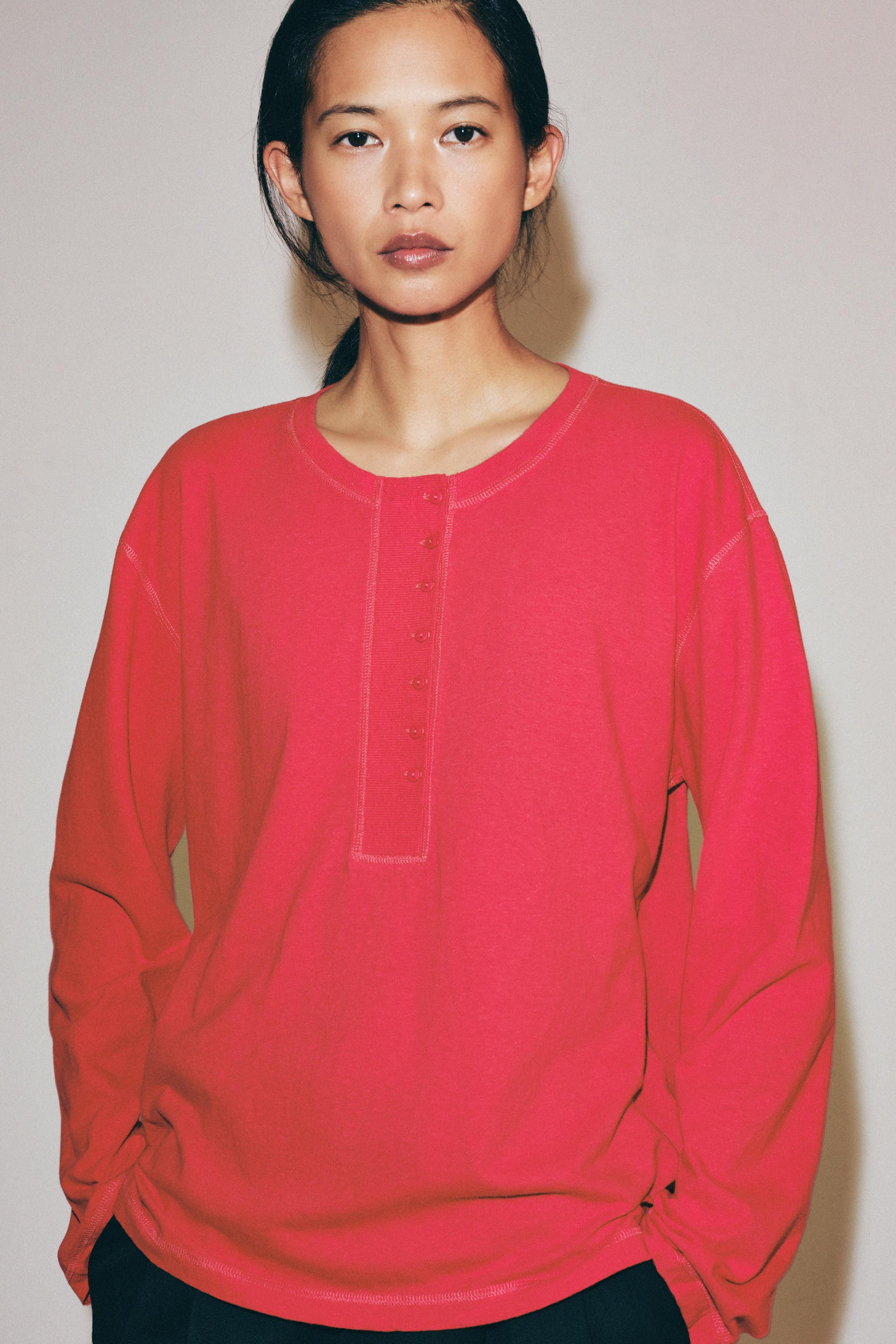 LINEN BLEND HENLEY T-SHIRT | Zara UK