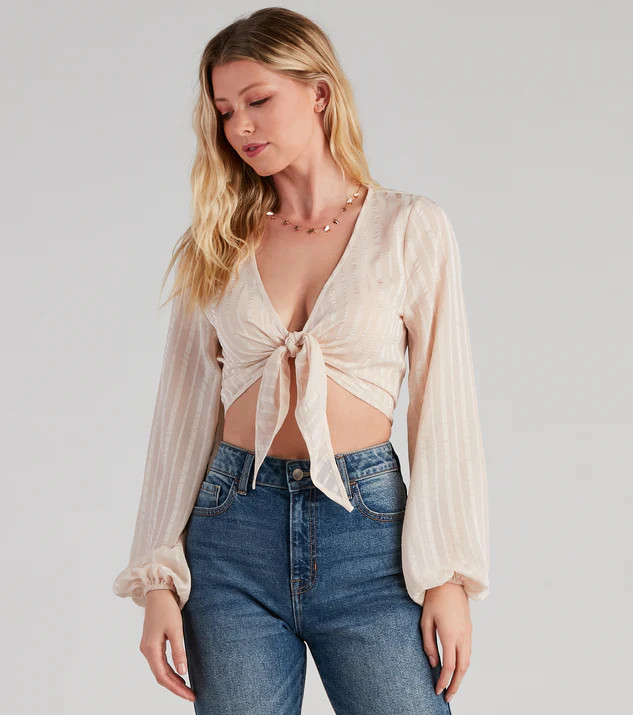 True Beau Satin Stripe Tie-Front Top | Windsor Stores