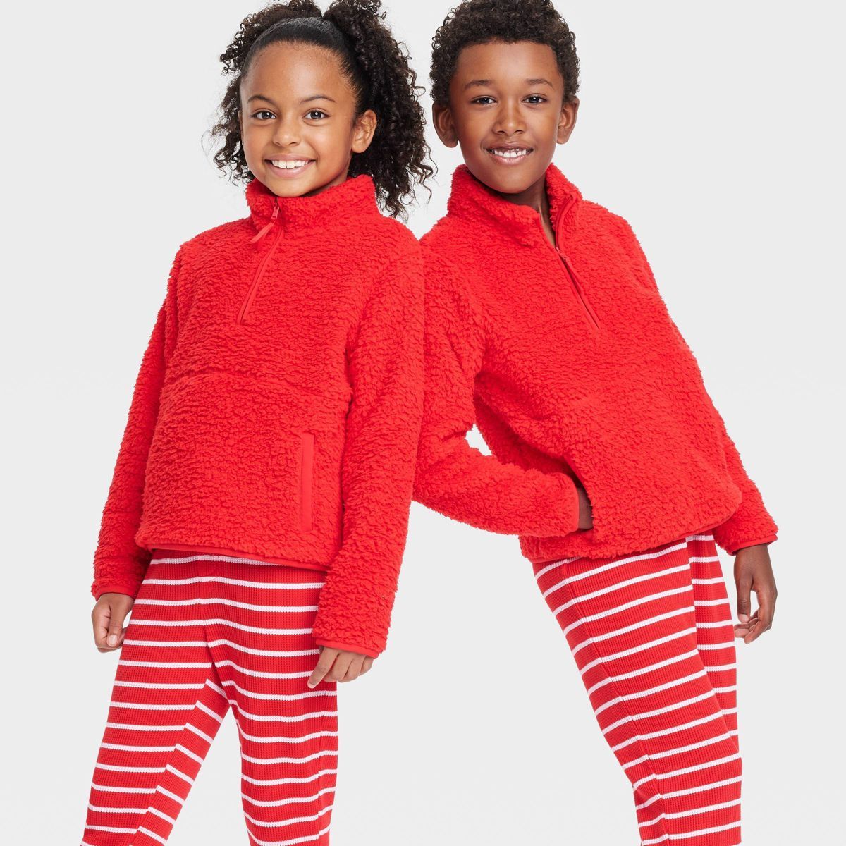 Kids' Faux Shearling Matching Family Half Zip-Up Pajama Pullover - Wondershop™ Red | Target