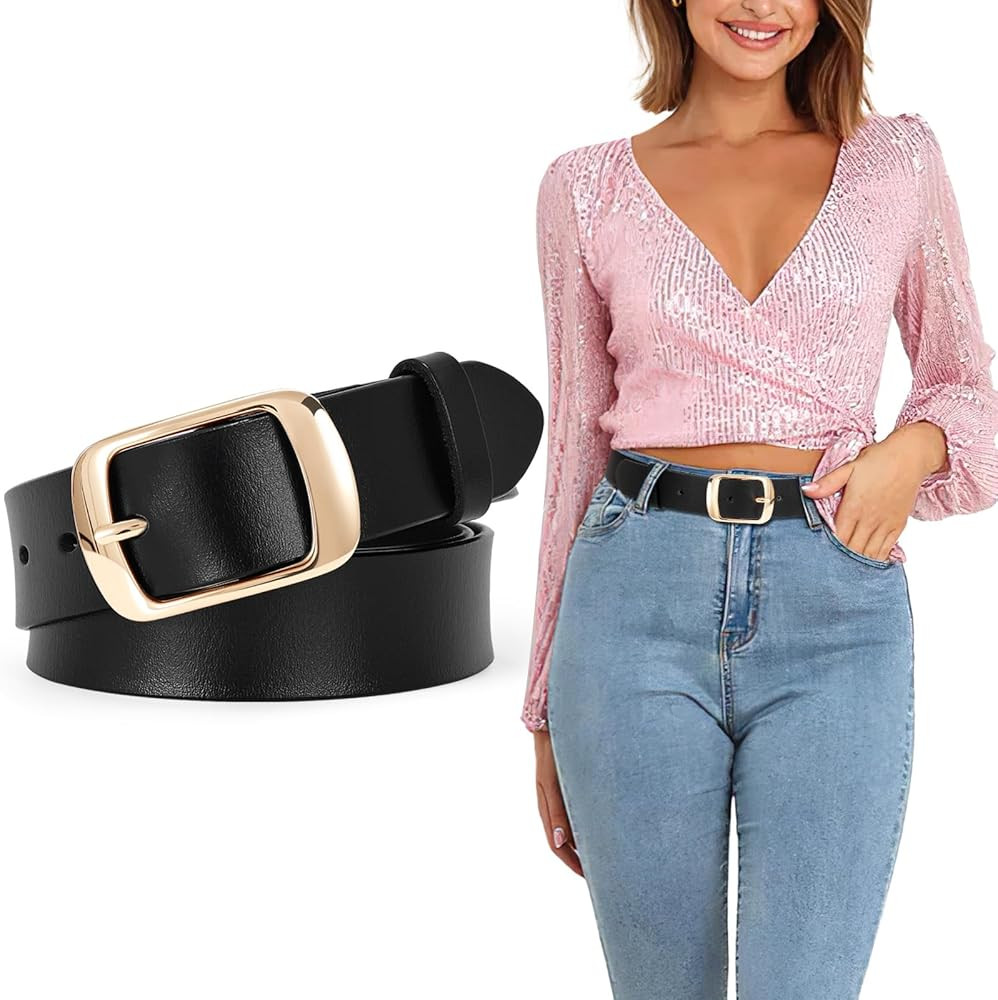 SUOSDEY Fashion Womens Leather Belt, Soft Leather Waist Belt with Gold Pin Buckle for Jeans Pants... | Amazon (US)