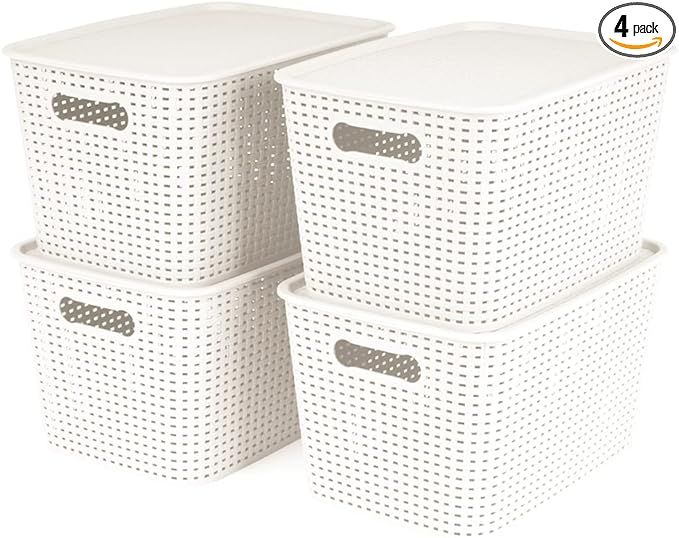 OLLIC Plastic Bins Large Storage with Lids | Korean Organizer Bin Basket Set for Organizing Baske... | Amazon (US)