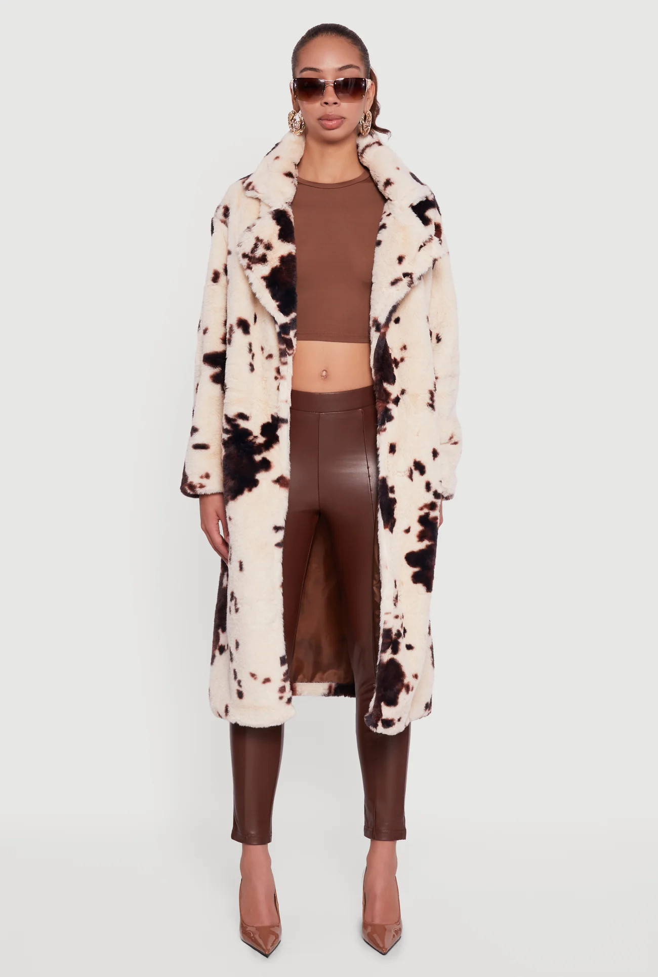 Patterned Faux Fur Trench Coat | Rainbow Shops