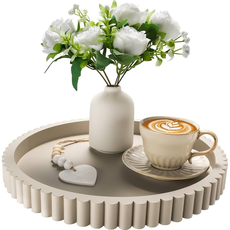 Handmade 12in Decorative Tray for Coffee Table Tray Decor, Gray Wooden Decorative Round Tray for ... | Amazon (US)