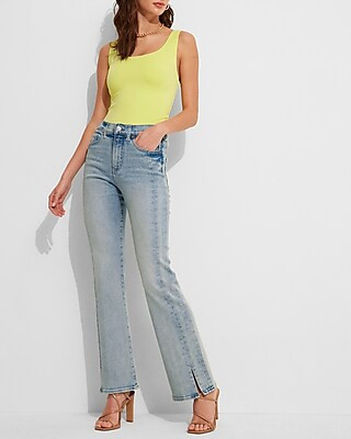 High Waisted Light Wash Vented Hem Bootcut Jeans | Express