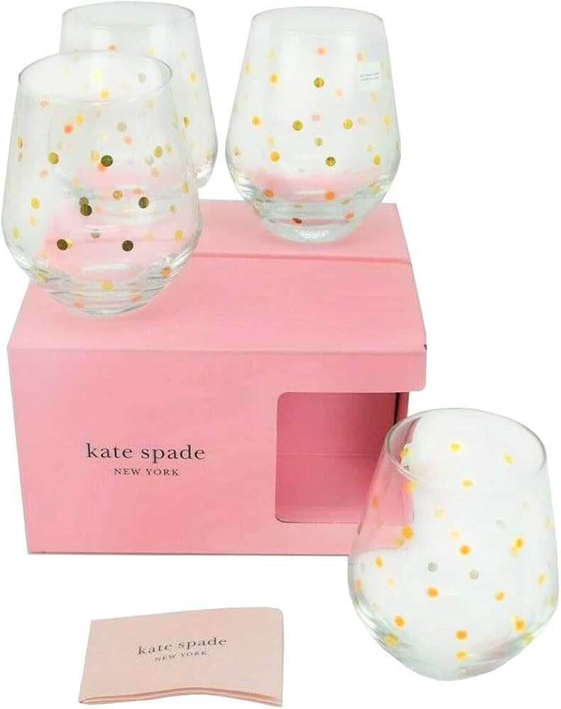 Kate Spade New York Larabee Dot 4-Piece Stemless Wine Glass Set, Gold | Amazon (US)