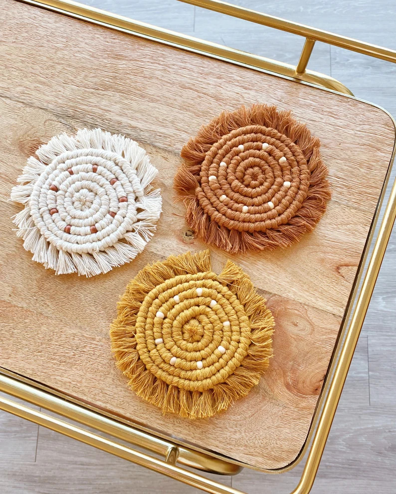 New Beaded Macrame Coaster / Coasters / Boho Coasters / Housewarming Gift / Wedding Decor / Weddi... | Etsy (US)