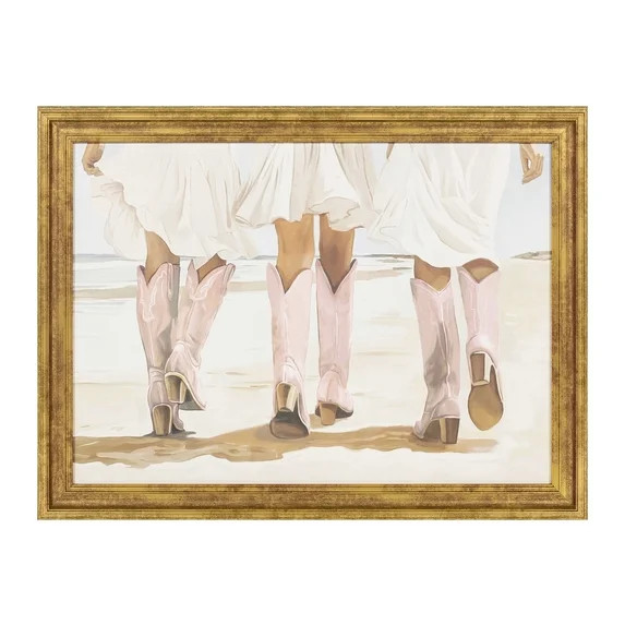 My Texas House Beachy Pink Cowgirls 24" x 18" Coastal Framed Wall Art | Walmart (US)