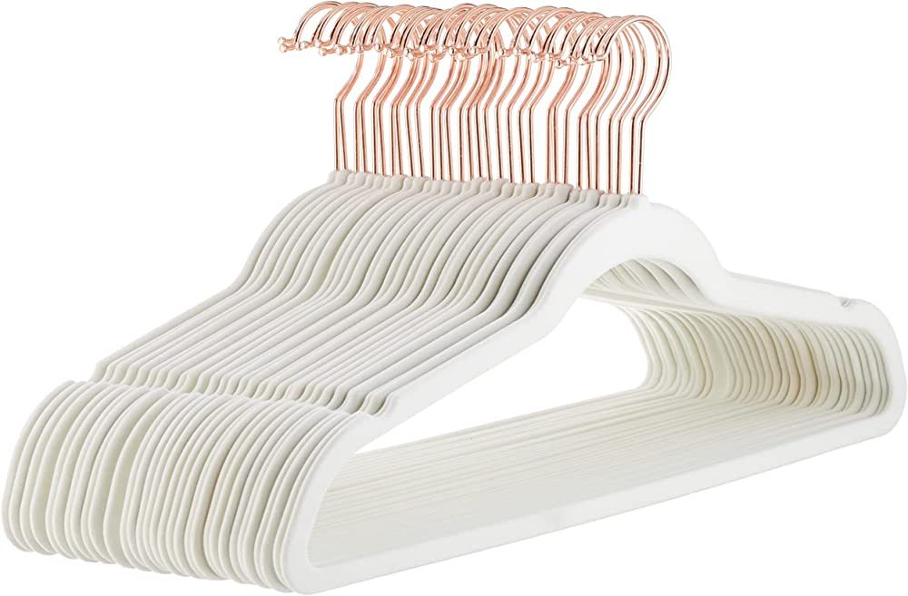 Amazon Basics Slim, Velvet, Non-Slip Suit Clothes Hangers, Ivory/Rose Gold - Pack of 30 | Amazon (US)