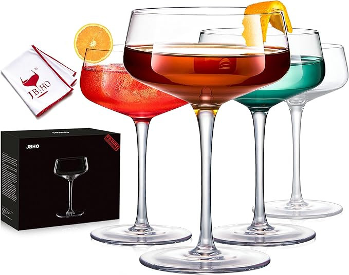 JBHO Martini Glasses, Crystal Coupe Glasses Set of 4, 10 Oz, Large and Fancy Cocktail Glasses, Ha... | Amazon (US)