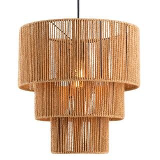 1-Light Black Tiered Jute Rope Chandelier | The Home Depot