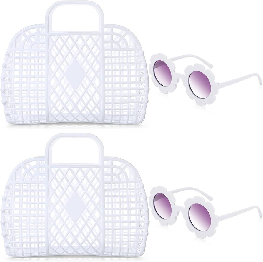 Zubebe 4 Pcs Jelly Bags Tote Basket Reusable Gift Basket Girls Beach Bag for Kid with Flower Sung... | Amazon (US)