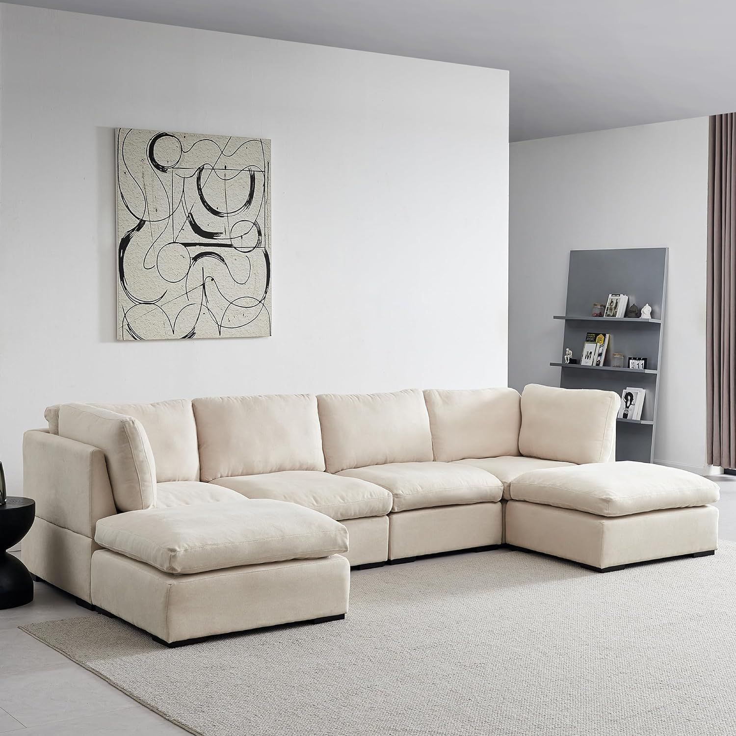 Modern Luxury Down Filled U-Shaped Sectional Sofa Set, Minimalist Style Linen Fabric Upholstery M... | Amazon (US)