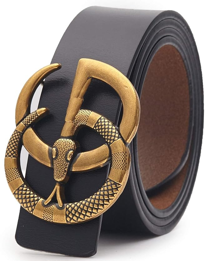 US Fast Deliver 2-7 Days FBA Guarantee~Snake Gold Buckle Leather Belt Unisex Men Women Lady Belt~... | Amazon (US)