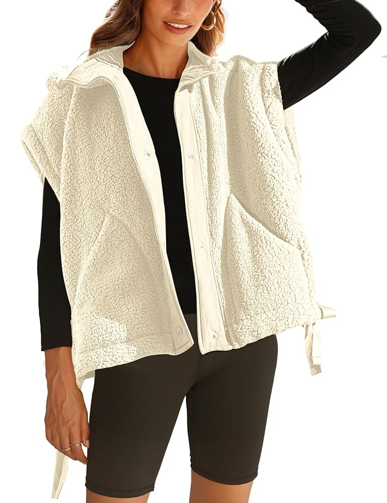 Womens Sherpa Fleece Vest Oversized Sleeveless Jacket Casual Outerwear Gilet with Pockets | Amazon (US)