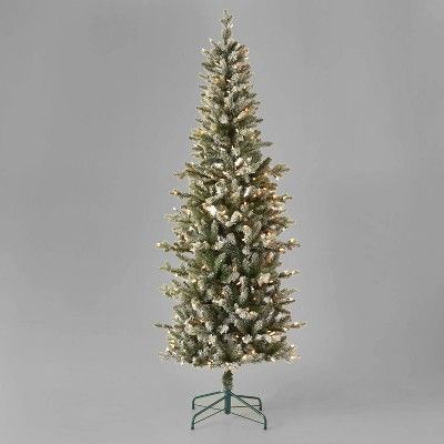 7ft Pre-Lit Slim Lightly Flocked and Glittered Balsam Fir Artificial Christmas Tree Clear Lights ... | Target
