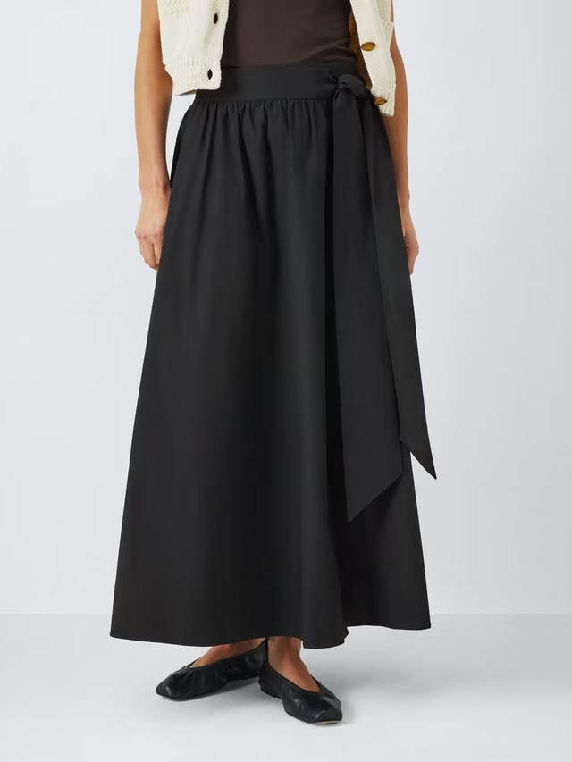 John LewisPoplin Cotton Wrap Skirt, Black | John Lewis (UK)