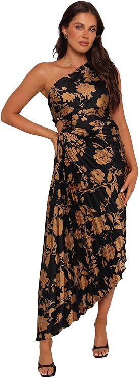 Petal & Pup Women's Kleo One Shoulder Maxi Dress - Black/Gold | Amazon (US)