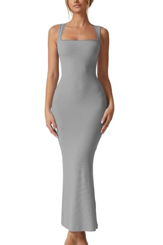 QINSEN Women's Square Neck with Lace Detail Long Maxi Dress Sleeveless Lounge Ribbed Full Length ... | Amazon (US)