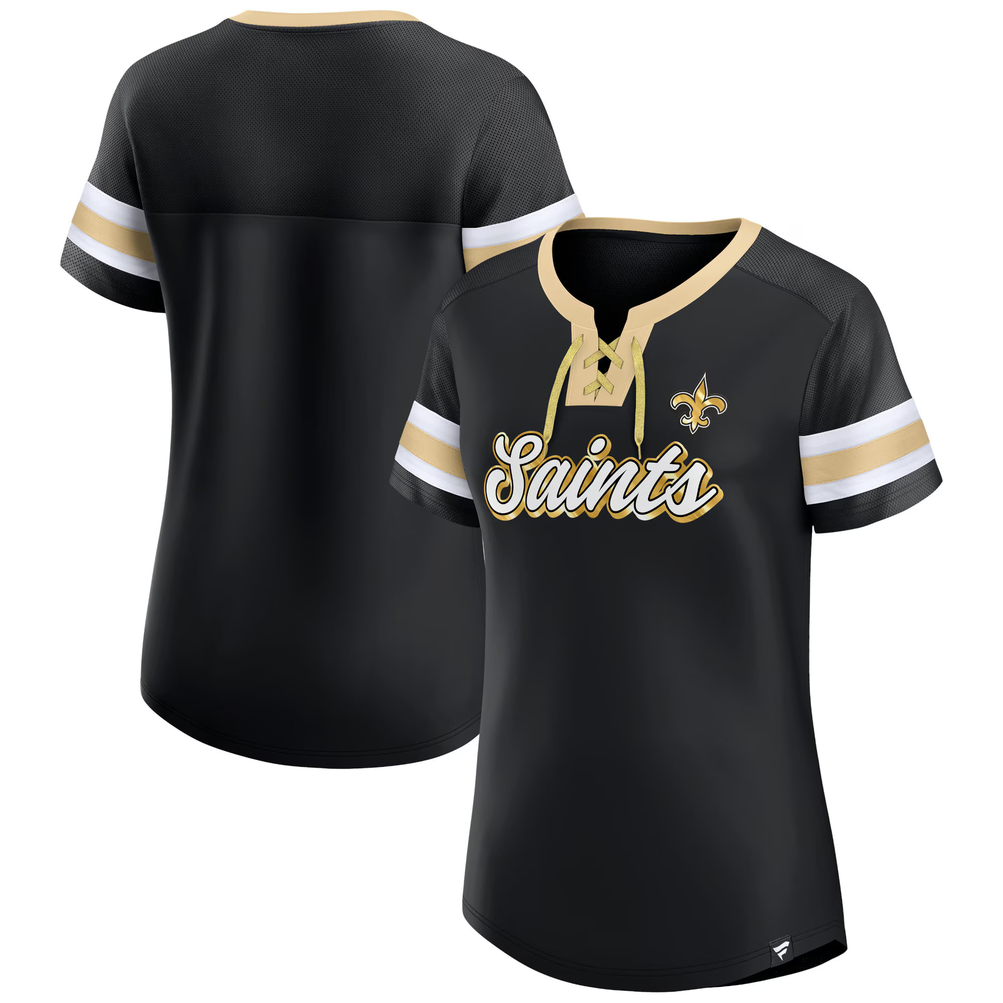Women's New Orleans Saints Fanatics Black Original State Lace-Up T-Shirt | NFL Shop