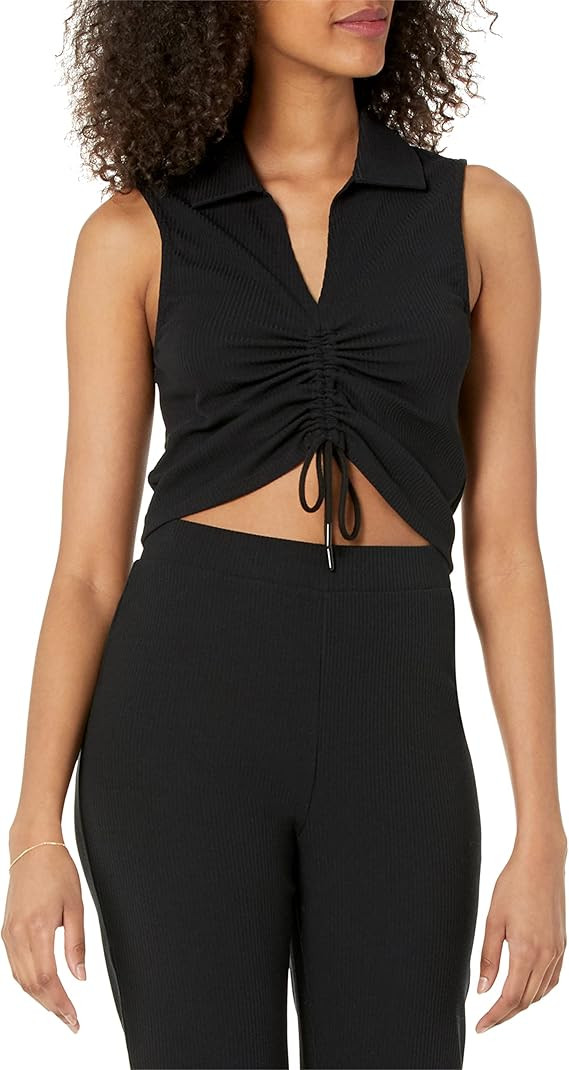 The Drop Women's Flora Cropped Fitted Collared Ruched Front Top | Amazon (US)