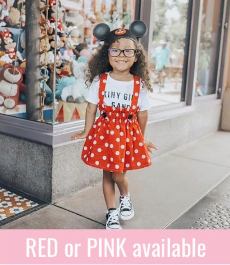 Red or Pink Polka Dot Girl's Suspender Skirt, high waisted, vintage style jumper, Disney themed b... | Etsy (US)