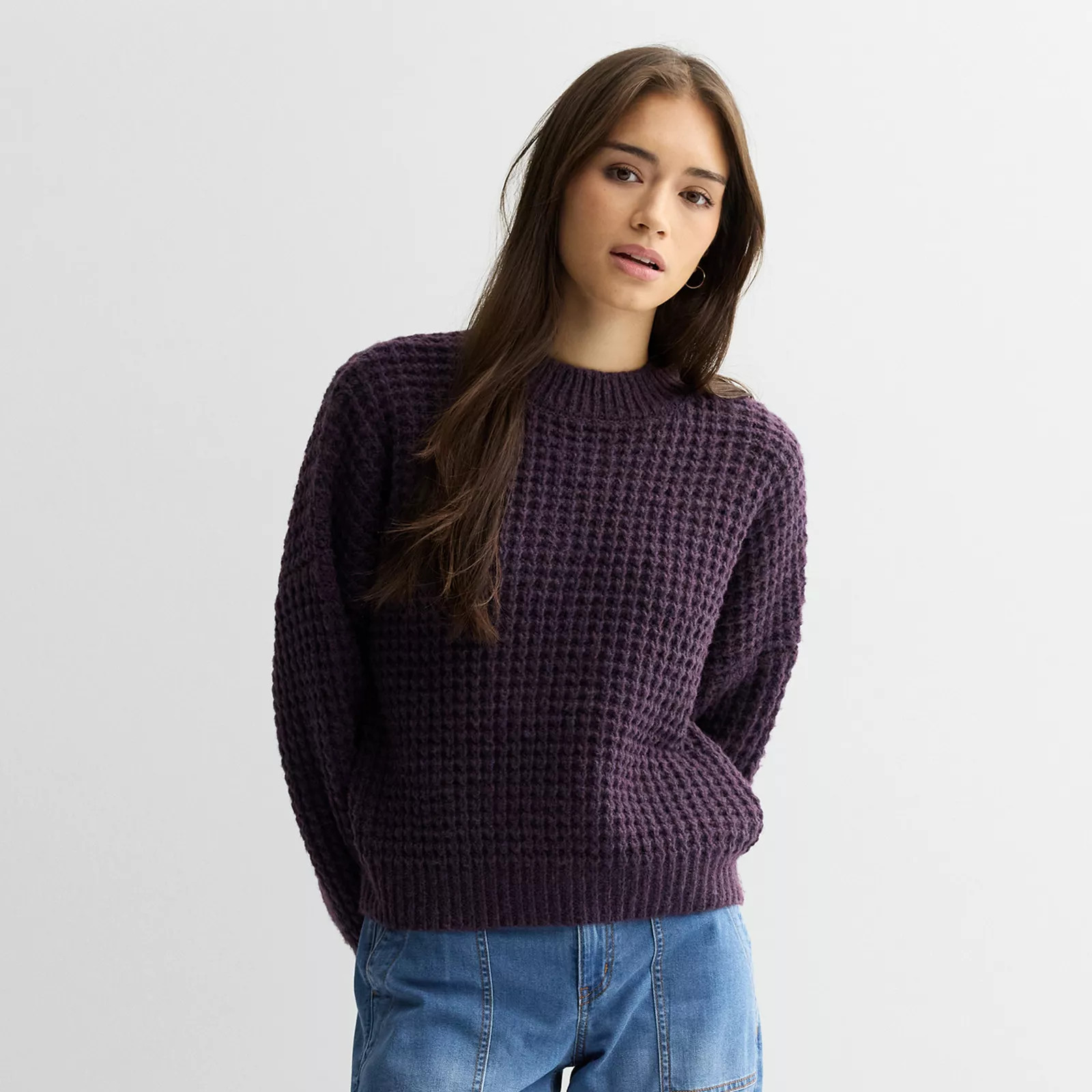 Juniors' SO® Balloon Sleeve Waffle Sweater | Kohl's