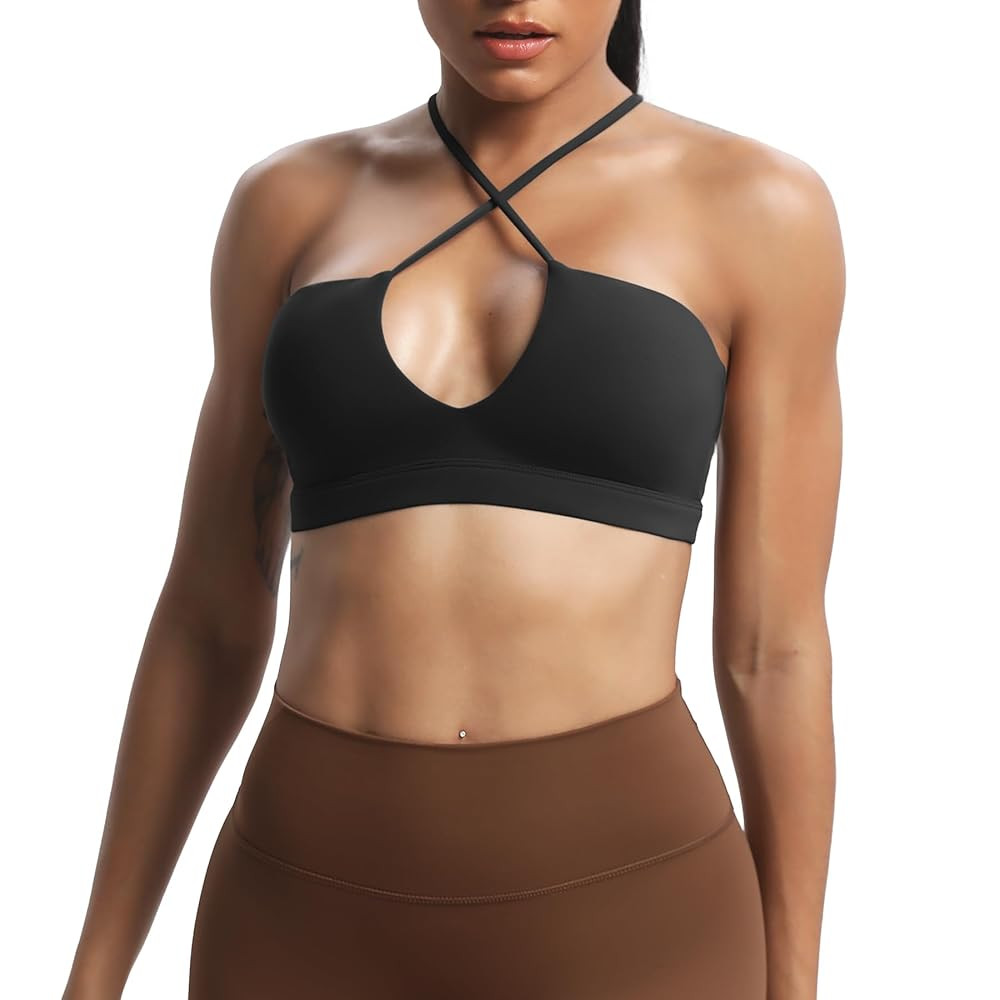 Aoxjox Women's Workout Sports Bras Jamie Deep V Fitness Training Gym Bra Yoga Crop Tank | Amazon (US)