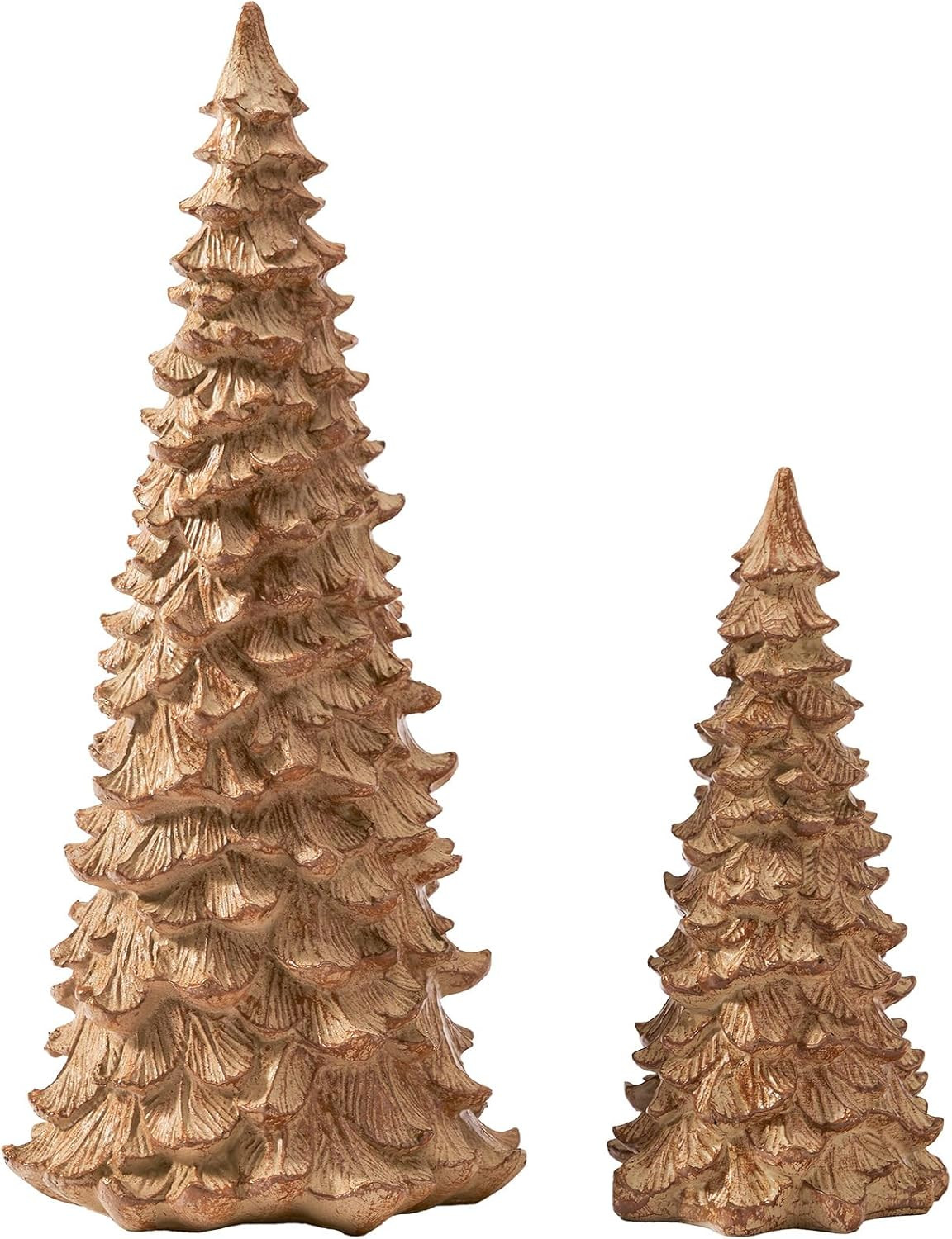 DN DECONATION Christmas Tree Figurines, Set of 2 Tabletop Xmas Trees, Walnut-Finish Resin Pine Tr... | Amazon (US)