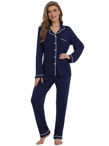Button Up Pajamas for Women Long Sleeve Sleepwear Soft Loungewear Ladies Pjs Set XS-XXL | Amazon (US)
