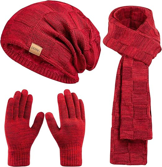 Beanie Hat Scarf Touchscreen Gloves Set for Men and Women, Fleece Lined Warm Winter Beanie Gloves... | Amazon (US)