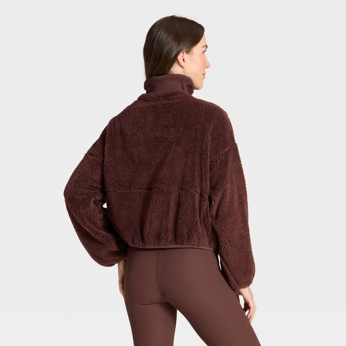 Women's High Pile & Ribbed Mix Jacket - All In Motion™ Brown M | Target