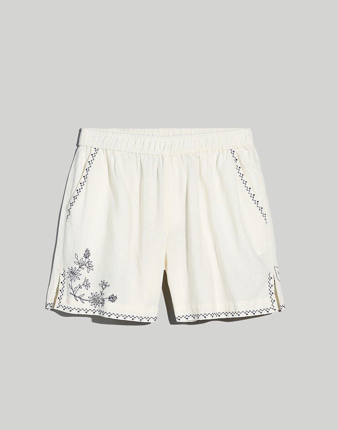 Embroidered Boxing Shorts in Linen-Blend | Madewell