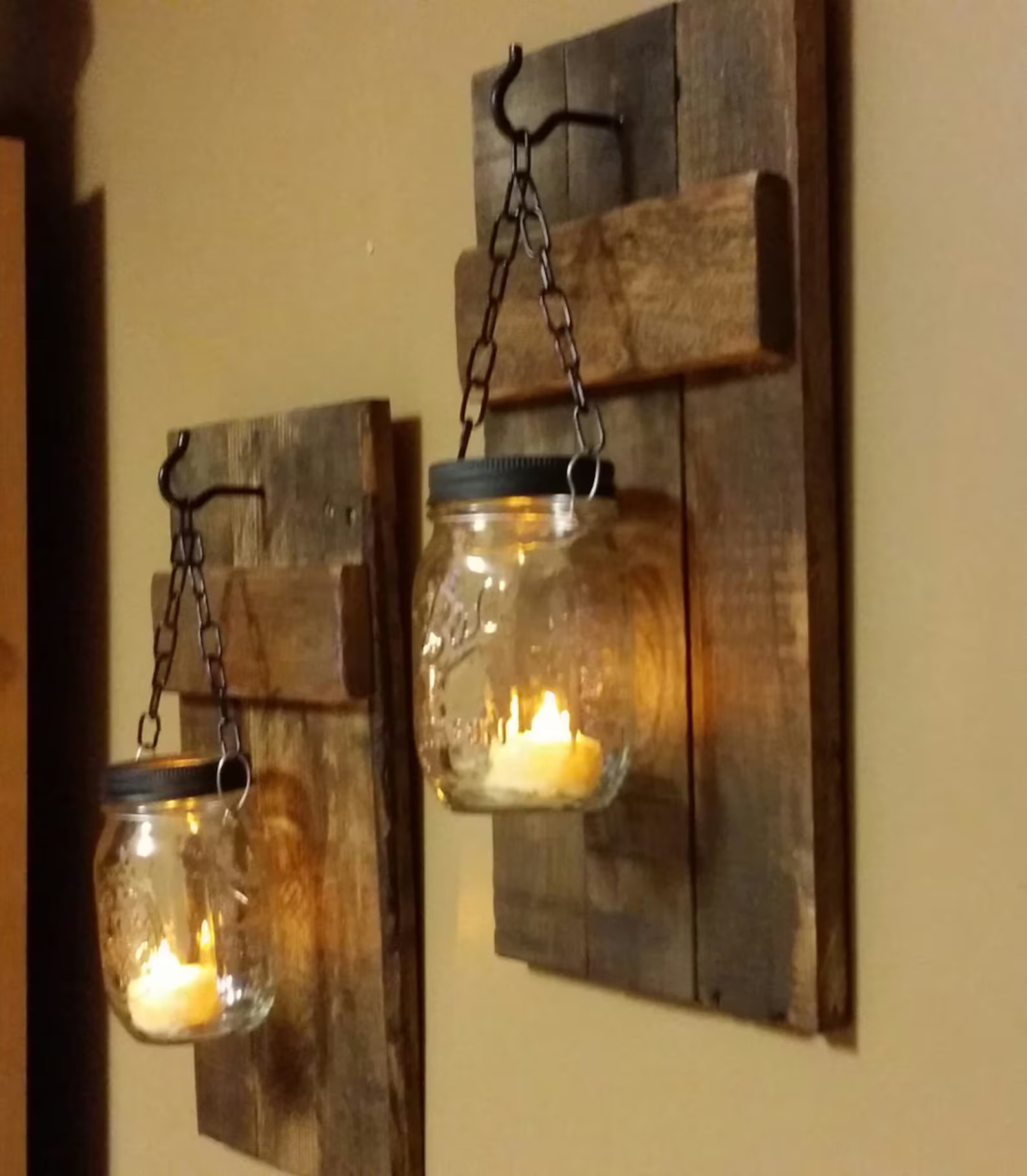 Rustic Candle Holder Set, Rustic Home Decor, Mason jar Candles, Log Cabin Decor, Sconces, Sold as... | Etsy (US)