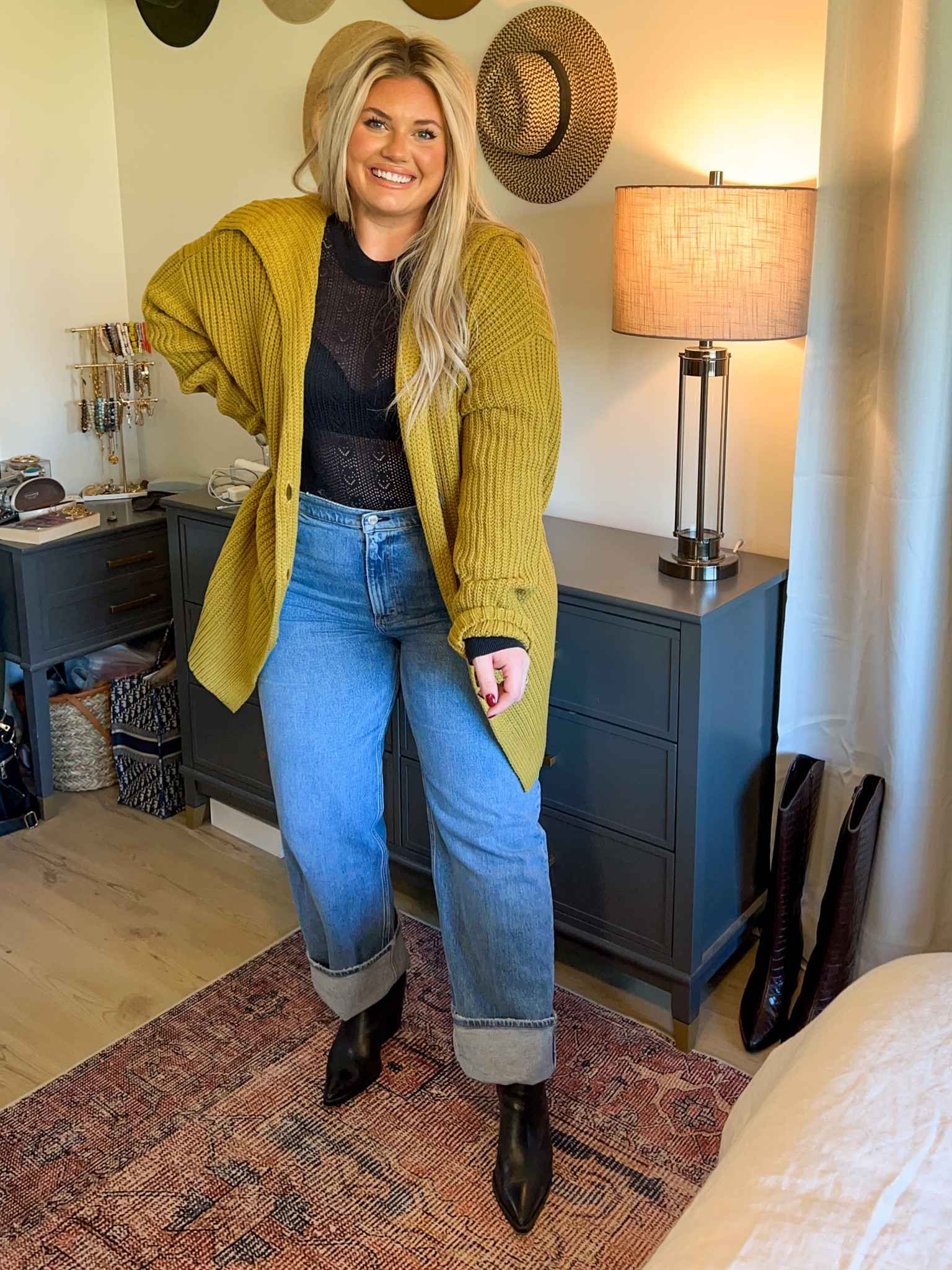 The coziest cardigan! I’m in my true size large, runs big. Jeans run big. Bodysuit runs tts. 

#LTKHoliday #LTKSeasonal #LTKstyletip