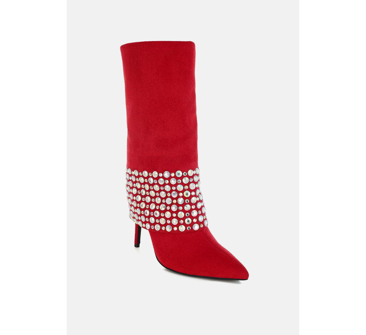 Basso Party Diamante Studded Stiletto Boots Women - Red | Macy's