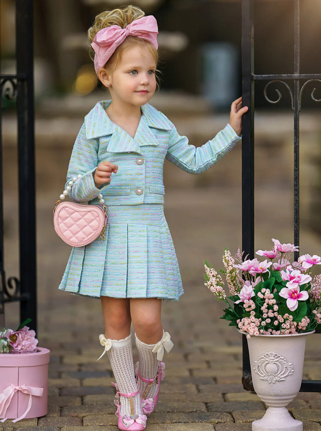 Little Sweetie Tweed Blazer and Pleated Skirt Set | Mia Belle Girls