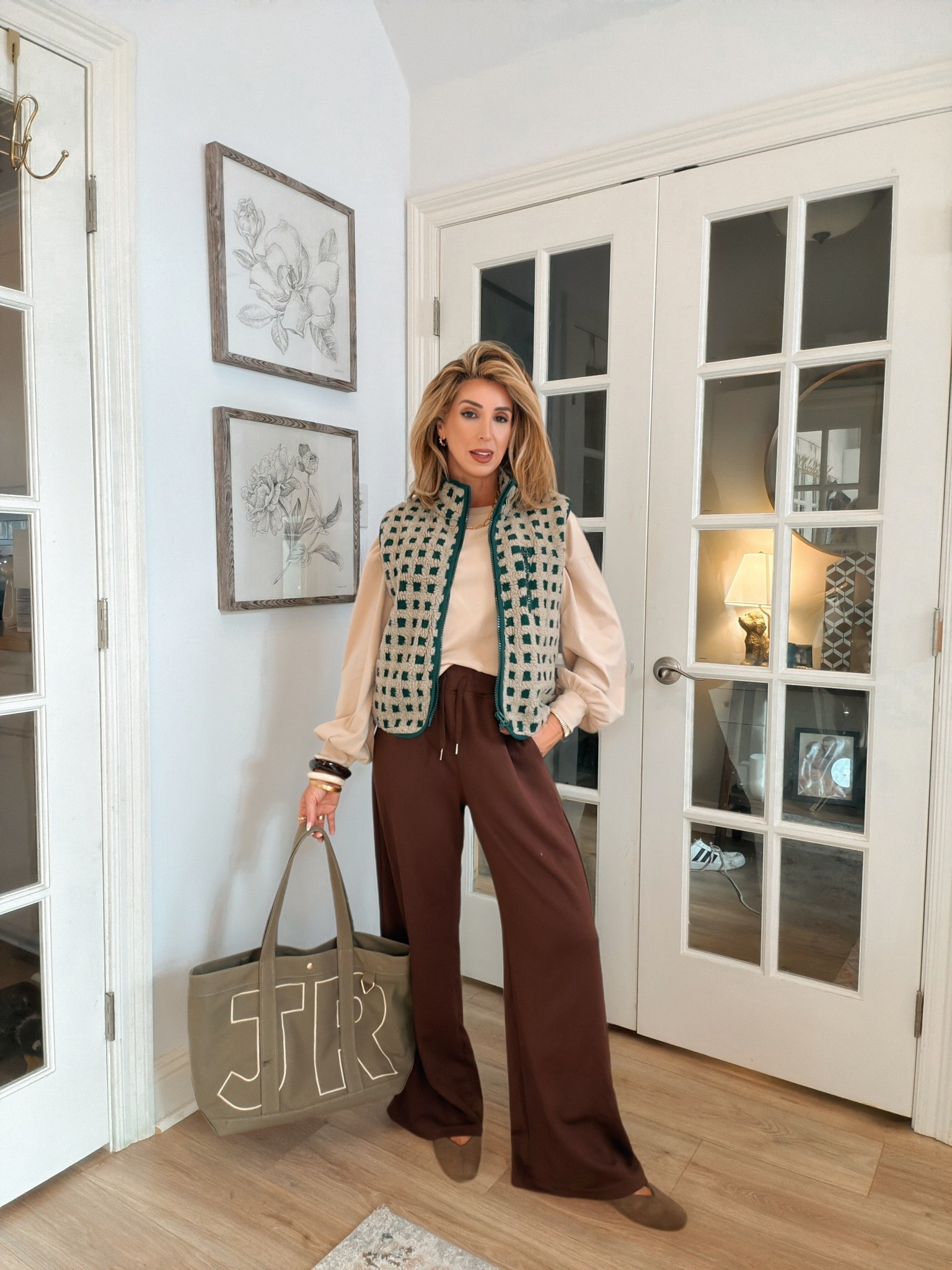 Sherpa vest for layering with cozy pants and denim this fall.

Fall outfits women over 50