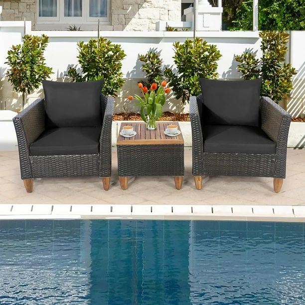 Costway 3PCS Patio Wicker Rattan Sofa Set Furniture Outdoor Acacia Wood Conversation | Walmart (CA)