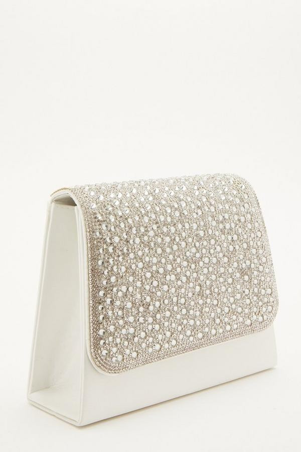 White Satin Diamante Bag | Quiz Clothing (UK)