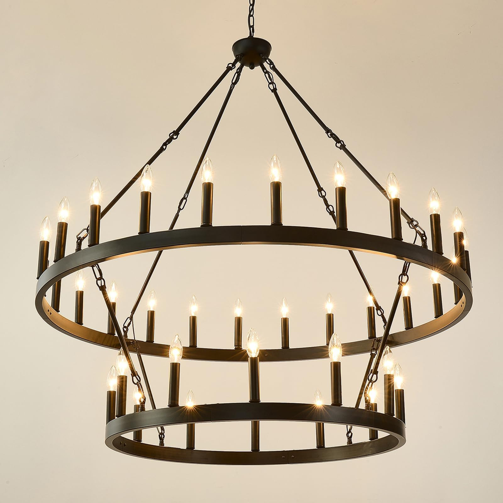 HHR 2 Tier Wagon Wheel Chandelier 36-Light 48 Inch, Extra Large Black Round Rustic Candle Farmhou... | Amazon (US)