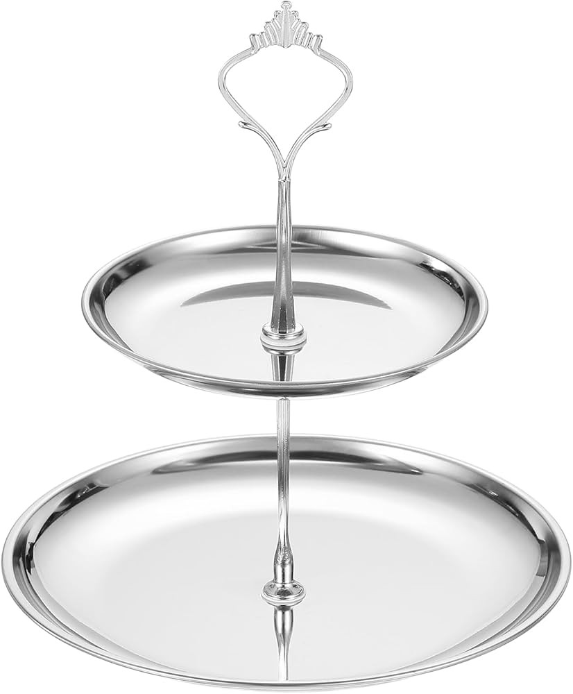 uxcell 1 Set 2-Tier Cupcake Stand Holder, Round Tiered Serving Tray Stainless Steel Cup Cake Stan... | Amazon (US)