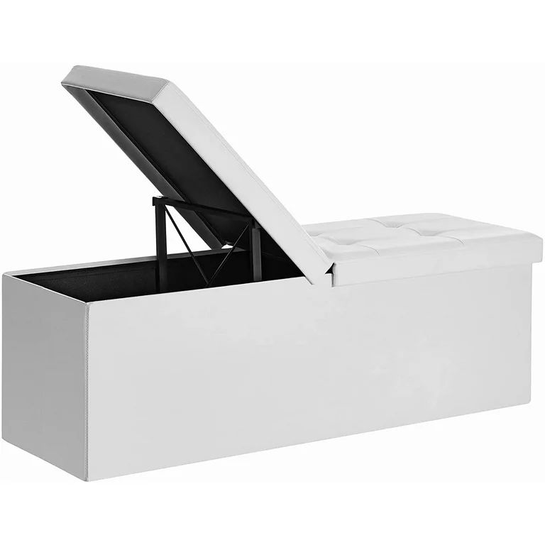 SONGMICS 43" Folding Storage Ottoman Bench White Ottoman with Storage Leather Footrest | Walmart (US)