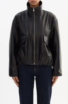 LAMARQUE RAMONA | Funnel Neck Leather Jacket in Black at Nordstrom, Size Small | Nordstrom