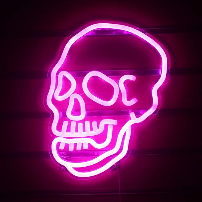 Wanxing Skeleton Skull Neon Signs Pink Ghost Led Neon Sign Wall Night Lights Cool Neon Sign Decor... | Amazon (US)