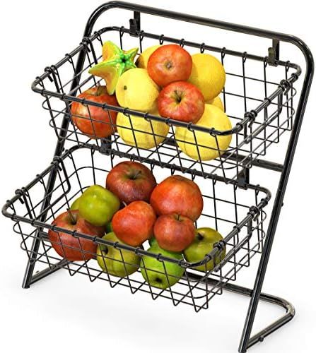 SimpleHouseware 2-Tier Rigid Wire Market Basket Stand, Black | Amazon (US)