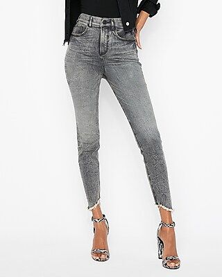 Express Womens Super High Waisted Denim Perfect Stretch+ Cropped Leggings Gray Women's 00 Gray 00 | Express
