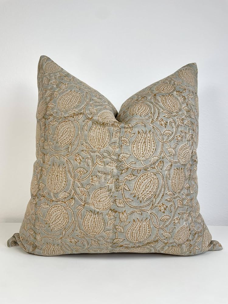 Canyon Theory Hand Block Print Pure Linen 20x20 Inch Throw Pillow Cover: Handmade Vintage Cushion... | Amazon (US)