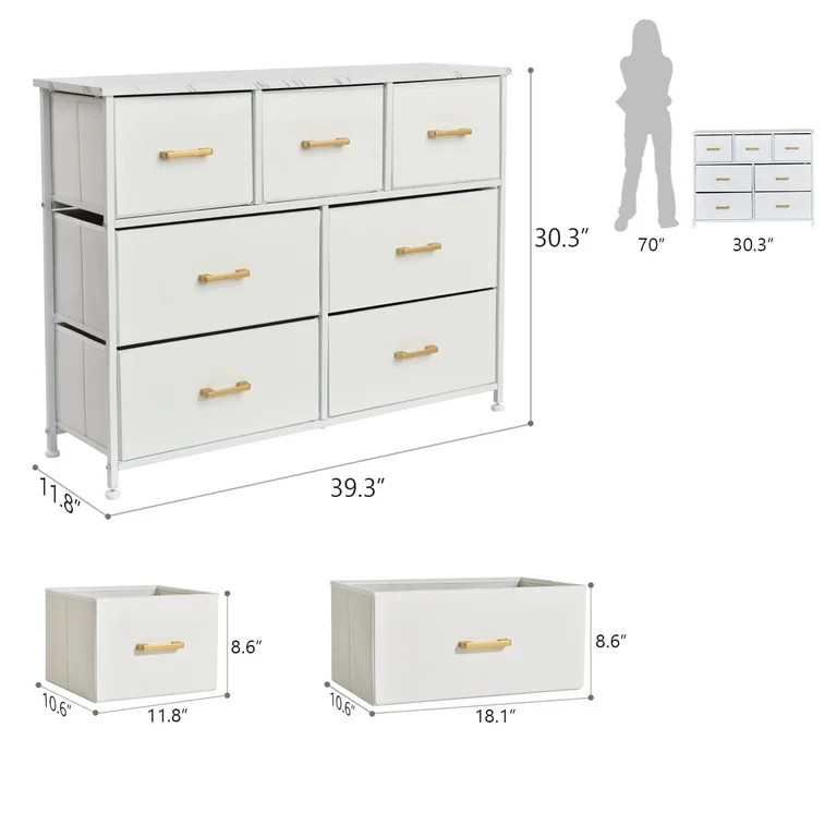 Bigroof 7 Drawer Fabric Dresser Accent White Dresser for Bedroom Chest Storage Organizer with Mar... | Walmart (US)